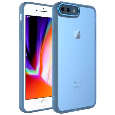 Apple iPhone 8 Plus Case Camera Protected Transparent Zore Post Cover Blue