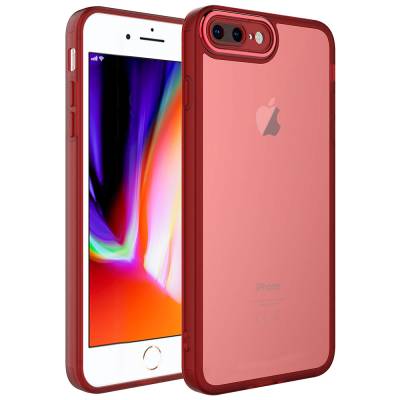 Apple iPhone 8 Plus Case Camera Protected Transparent Zore Post Cover Red