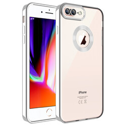 Apple iPhone 8 Plus Case Camera Protected Zore Omega Cover With Logo Silver