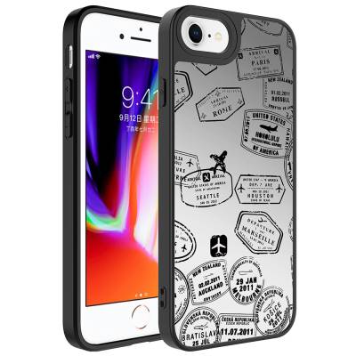 Apple iPhone 8 Plus Case Mirror Patterned Camera Protected Glossy Zore Mirror Cover Seyahat