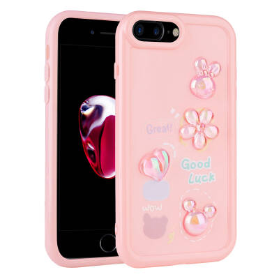 Apple iPhone 8 Plus Case Relief Figured Shiny Zore Toys Silicone Cover Pink