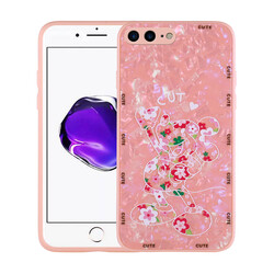 Apple iPhone 8 Plus Kılıf Desenli Sert Silikon Zore Mumila Kapak Pink Mouse