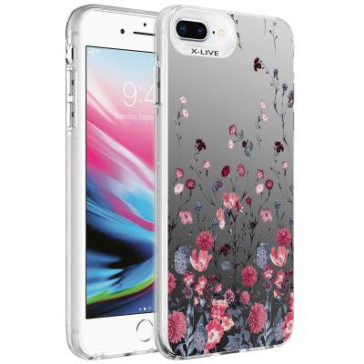 Apple iPhone 8 Plus Kılıf Desenli Zore Silver Sert Kapak Çiçek