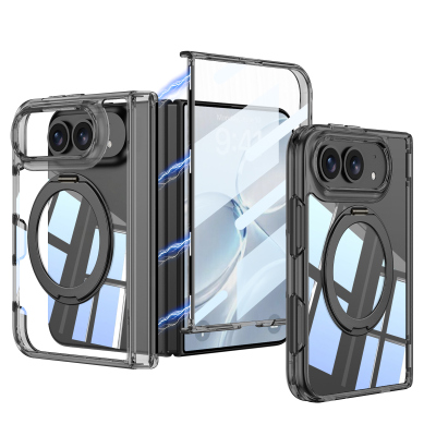 Apple iPhone Duo Case M-safe Charging Enabled Zore Kipta KPT-09 Ring Stand Transparent Hard PC Cover Black