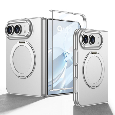 Apple iPhone Duo Case M-safe Charging Enabled Zore Kıpta Ring Holder Camera Protected Cover Silver