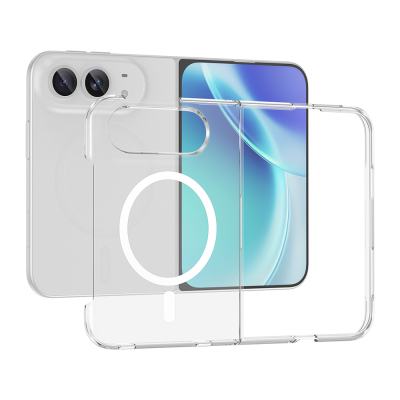 Apple iPhone Duo (Fold) Case M-Safe Charging Feature Zore London Transparent Hard PC Camera Protection Cover Şeffaf