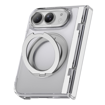 Apple iPhone Duo (Fold) Kılıf M-safe Şarj Özellikli Raptic Air Stand Serisi Aynalı Arka Yüzey Standlı Kapak Şeffaf