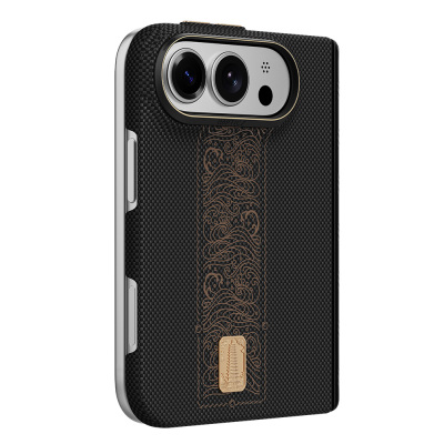 Apple iPhone Duo (Fold) Kılıf M-safe Şarj Özellikli Raptic Aramid SkinPro Rise Serisi 24 Ayar Altın Kaplamalı Karbon Kapak Siyah