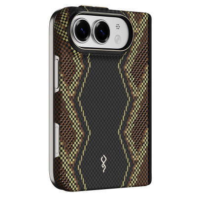 Apple iPhone Duo (Fold) Kılıf M-safe Şarj Özellikli Raptic Aramid SkinPro Scepter Serisi Karbon Kapak Siyah