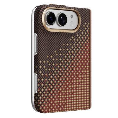 Apple iPhone Duo (Fold) Kılıf M-safe Şarj Özellikli Raptic Aramid SkinPro Serenity Serisi Kapak Kahverengi