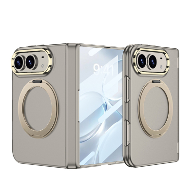 Apple iPhone Duo Kılıf M-safe Şarj Özellikli Zore Kıpta KPT-07 Ring Standlı Sert PC Kapak Titanyum