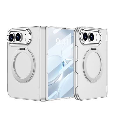 Apple iPhone Duo Kılıf M-safe Şarj Özellikli Zore Kıpta KPT-07 Ring Standlı Sert PC Kapak Gümüş