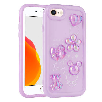 Apple iPhone SE 2020 Case Relief Figured Shiny Zore Toys Silicone Cover Purple