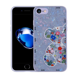 Apple iPhone SE 2020 Kılıf Desenli Sert Silikon Zore Mumila Kapak Lilac Bear