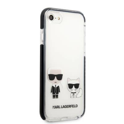 Apple iPhone SE 2020 Kılıf Karl Lagerfeld Kenarları Siyah Silikon K&C Dizayn Kapak Beyaz