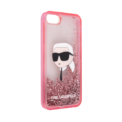 Apple iPhone SE 2020 Kılıf Karl Lagerfeld Sıvılı Simli Karl Head Dizayn Kapak Pembe