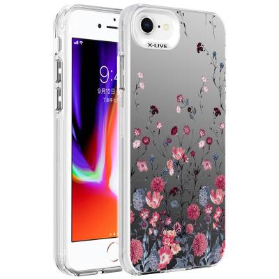 Apple iPhone SE 2022 Case Patterned Zore Silver Hard Cover Çiçek