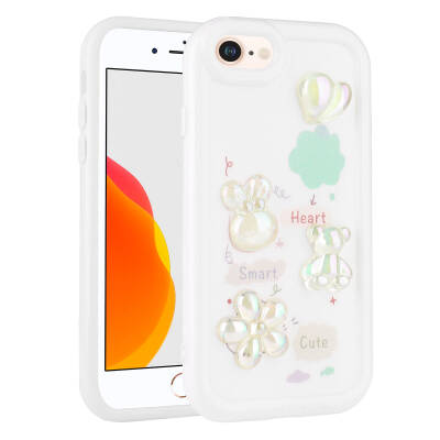 Apple iPhone SE 2022 Case Relief Figured Shiny Zore Toys Silicone Cover White