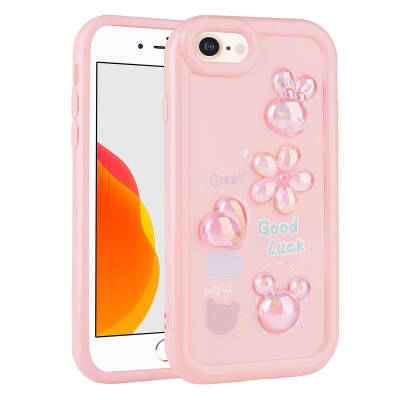 Apple iPhone SE 2022 Case Relief Figured Shiny Zore Toys Silicone Cover Pink