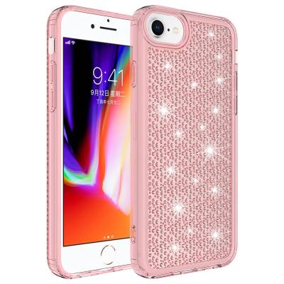 Apple iPhone SE 2022 Case With Airbag Shiny Design Zore Snow Cover Pink