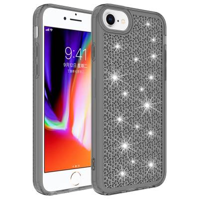 Apple iPhone SE 2022 Case With Airbag Shiny Design Zore Snow Cover Black