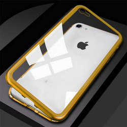 Apple iPhone SE 2022 Case Zore Devrim Mıknatıslı Glass Cover Gold