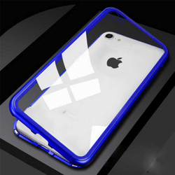 Apple iPhone SE 2022 Case Zore Devrim Mıknatıslı Glass Cover Blue