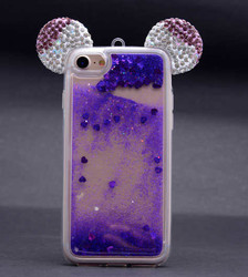 Apple iPhone SE 2022 Case Zore Micky Taşlı Sıvılı Silicon Purple