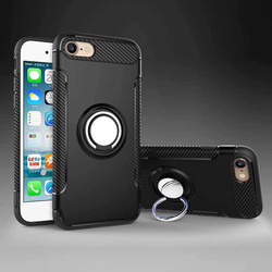 Apple iPhone SE 2022 Case Zore Yüzüklü Verus Cover Black