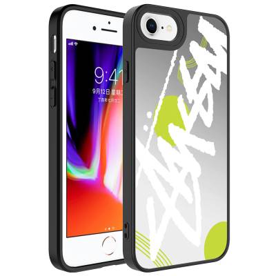 Apple iPhone SE 2022 Kılıf Aynalı Desenli Kamera Korumalı Parlak Zore Mirror Kapak Yazı