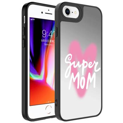 Apple iPhone SE 2022 Kılıf Aynalı Desenli Kamera Korumalı Parlak Zore Mirror Kapak Süper Anne