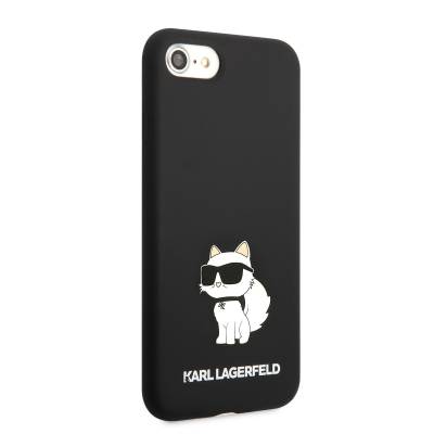 Apple iPhone SE 2022 Kılıf Karl Lagerfeld Silikon Choupette Dizayn Kapak Siyah