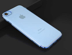 Apple iPhone SE 2022 Kılıf Zore Dört Köşeli Lazer Silikon Kapak Mavi