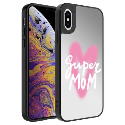 Apple iPhone X Case Mirror Patterned Camera Protected Glossy Zore Mirror Cover Süper Anne