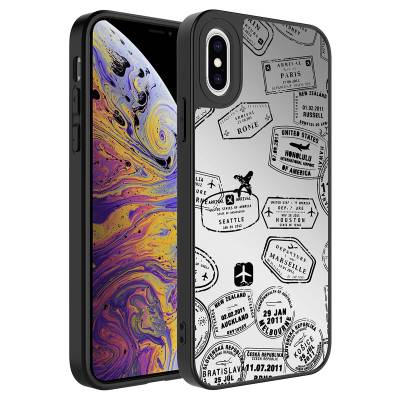 Apple iPhone X Case Mirror Patterned Camera Protected Glossy Zore Mirror Cover Seyahat