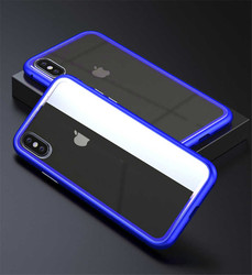 Apple iPhone X Kılıf Zore Devrim Mıknatıslı Cam Kapak Mavi