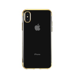 Apple iPhone X Kılıf Zore Dört Köşeli Lazer Silikon Kapak Gold