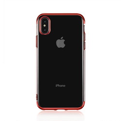Apple iPhone X Kılıf Zore Dört Köşeli Lazer Silikon Kapak Kırmızı