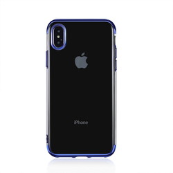 Apple iPhone X Kılıf Zore Dört Köşeli Lazer Silikon Kapak Mavi