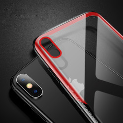 Apple iPhone X Kılıf Zore Eğimli Craft Cam Kapak Siyah-Kırmızı