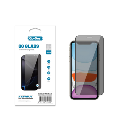 Apple iPhone XR 6.1 Go Des OG Glass Privacy Antistatik Temperli Cam Ekran Koruyucu Siyah