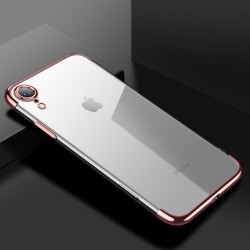 Apple iPhone XR 6.1 Kılıf Zore Dört Köşeli Lazer Silikon Kapak Rose Gold