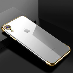 Apple iPhone XR 6.1 Kılıf Zore Dört Köşeli Lazer Silikon Kapak Gold
