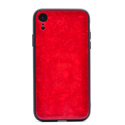 Apple iPhone XR 6.1 Kılıf Zore Marbel Cam Silikon Kırmızı