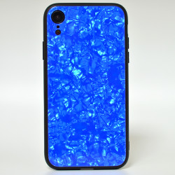 Apple iPhone XR 6.1 Kılıf Zore Marbel Cam Silikon Mavi