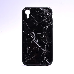 Apple iPhone XR 6.1 Kılıf Zore Mermerli Devrim Cam Kapak Siyah