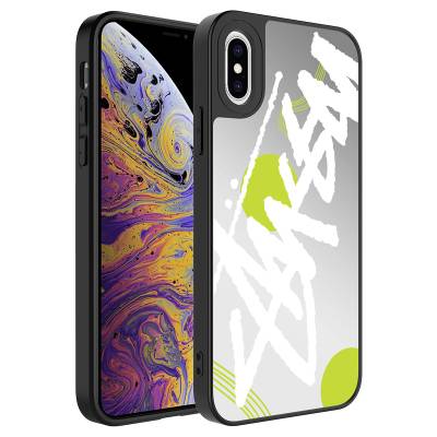 Apple iPhone XS 5.8 Case Mirror Patterned Camera Protected Glossy Zore Mirror Cover Yazı