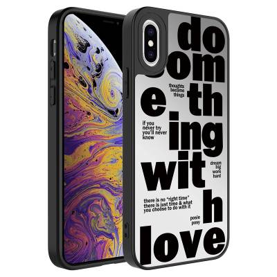 Apple iPhone XS 5.8 Case Mirror Patterned Camera Protected Glossy Zore Mirror Cover Love