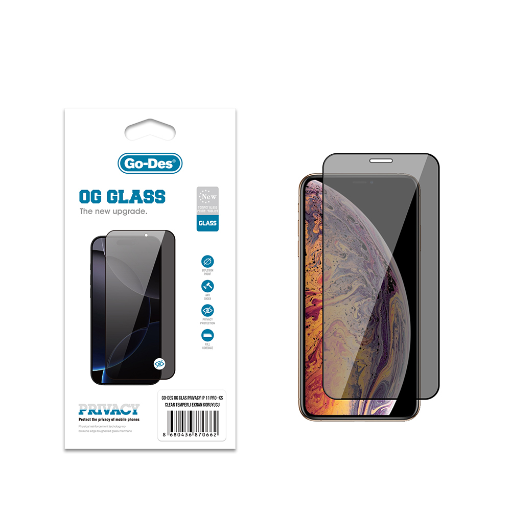 Apple iPhone XS 5.8 Go Des OG Glass Privacy Antistatik Temperli Cam Ekran Koruyucu - 2