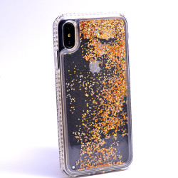 Apple iPhone XS Max 6.5 Case Zore Sıralı Taşlı Sıvılı Silicon Gold